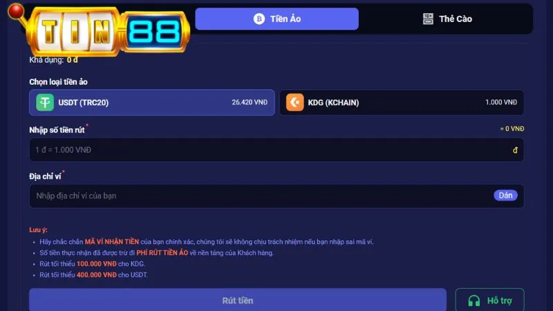 Anh em cũng có thể rút tiền về ví crypto để đảm bảo bảo mật tuyệt đối